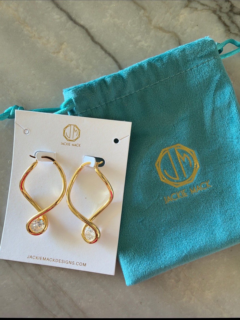 Gold Twist Hoop Earrings with Crystal Drop - Gold Jackie Mack Designs Lumi